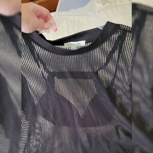Hers & Mine Black Mesh T-Shirt w/ Bra (M) NWOT Festival Wear